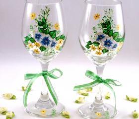 Painted Wine Glasses With Flowers