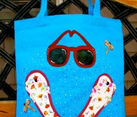 Beach Tote Bag With Flip Flops